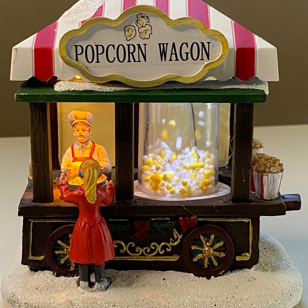 St. Nicholas Square Village Popcorn Wagon with Motion